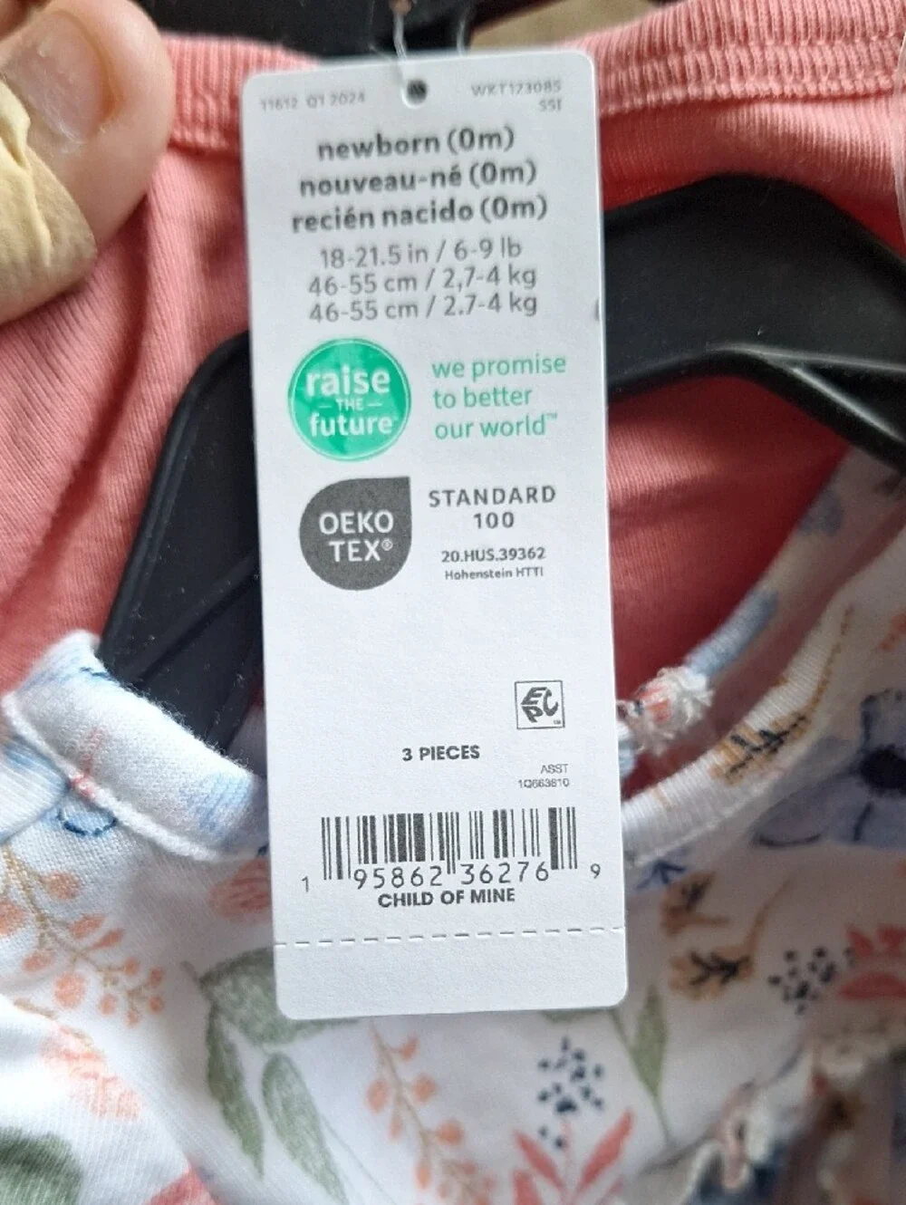 NWT Carter's NB 3pc Set Coral Top and Floral Print Baby Set